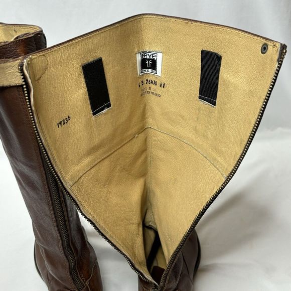 Frye Melissa Riding Moto Boots 6B Brown Leather Button Back Zip Tall Western - Picture 11 of 16